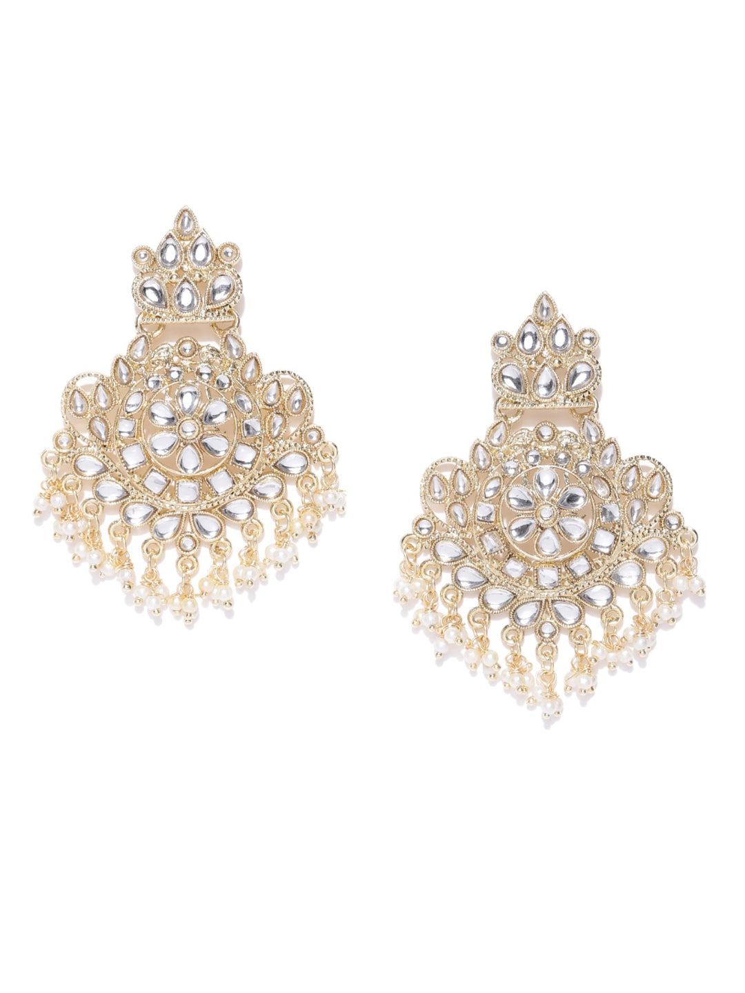 Designer Geometric Shape Gold Plated Kundan Stylish Earrings For Women And Girls