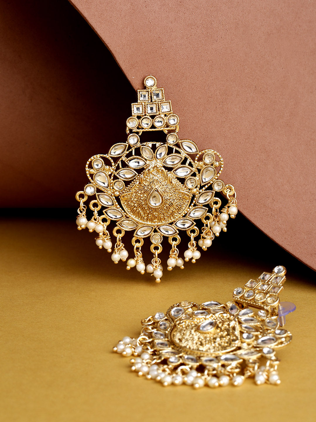 Designer Gold Plated Chand Bali Kundan Stylish Earrings For Women And Girls