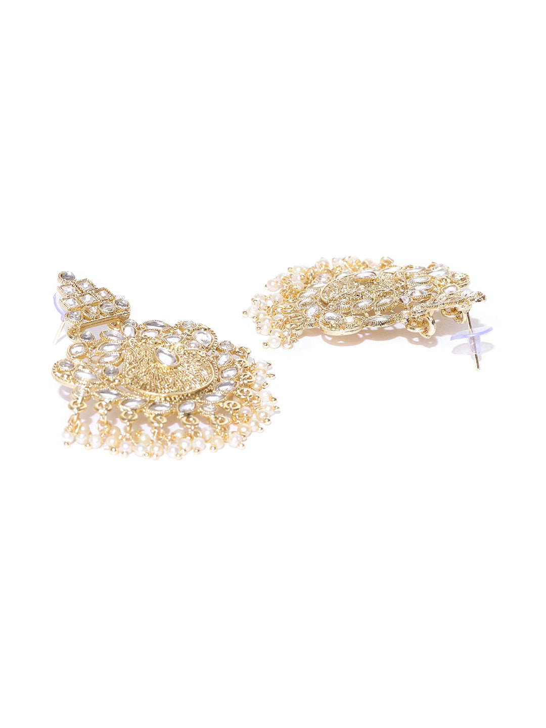 Designer Gold Plated Chand Bali Kundan Stylish Earrings For Women And Girls