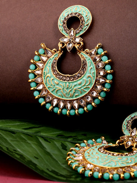 handmade Earrings Supplies | Parrot Green Color Round Shape Ajagar Earrings  - Excellent Crafts