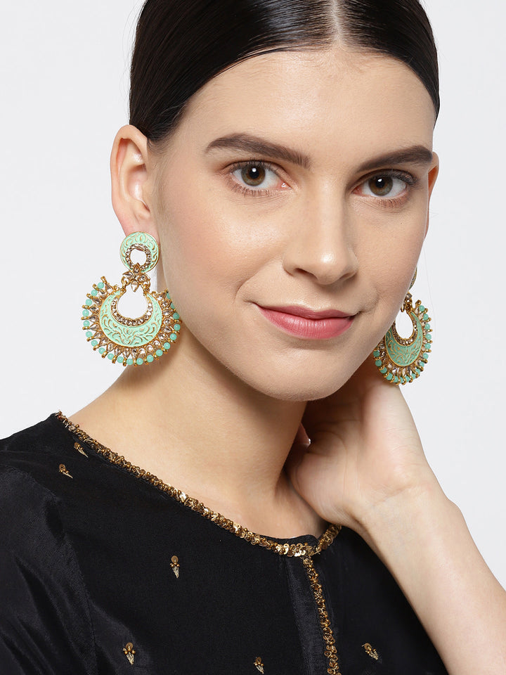 Chand Bali Gold Plated Drop Earrings Sea Green Colour For Women And Girls