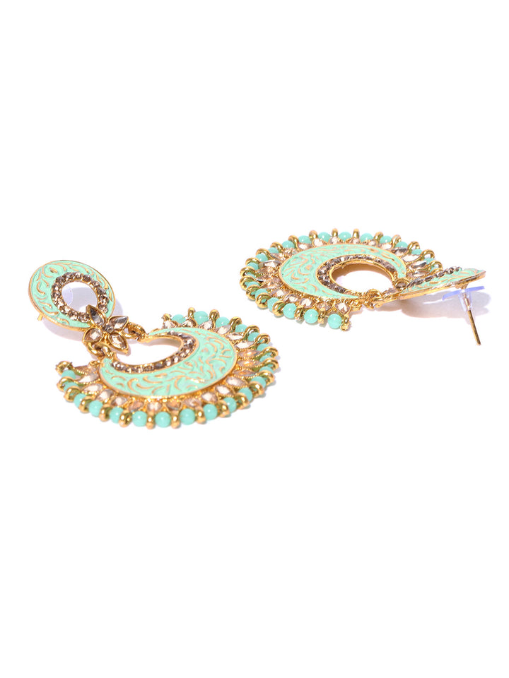 Chand Bali Gold Plated Drop Earrings Sea Green Colour For Women And Girls