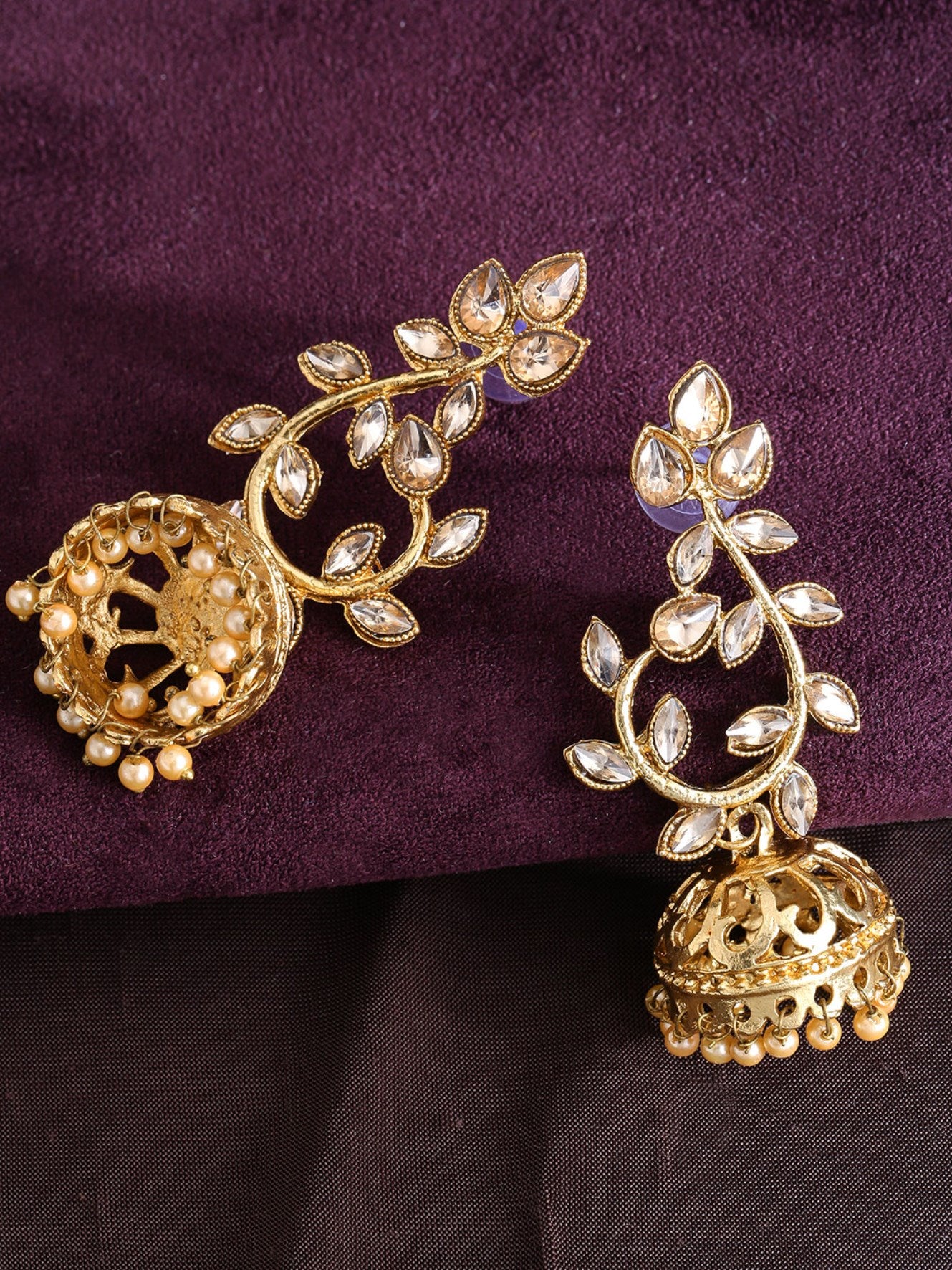 Golden Pearl Traditional Chandbali Earrings.