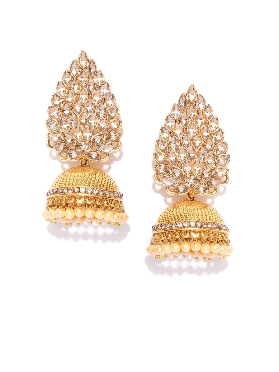 Leaf Design Gold Plated Stud Jhumka Earrings For Women And Girls