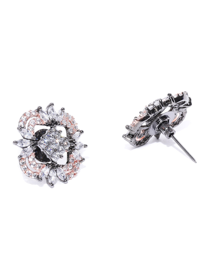 Gunmetal-Plated American Diamond Studded Stud Earrings