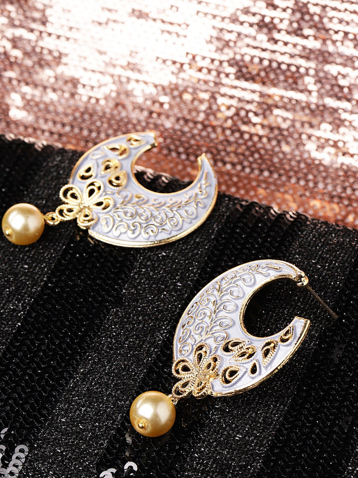 Designer Gold Plated Floral Design Skyblue Chandbalis Drop Earrings With Pearl For Women and Girls