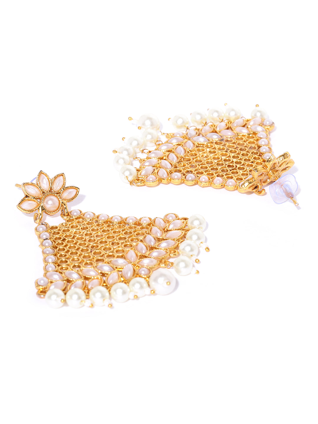 Gold-Plated Pearl Studded Drop Earrings