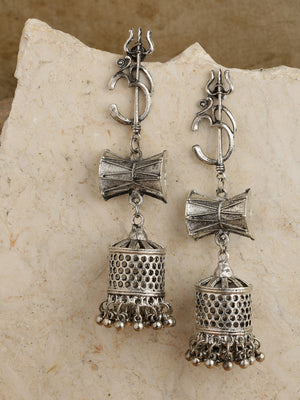 Oxidised Silver-Plated Shiva Inspired Jhumka Earrings