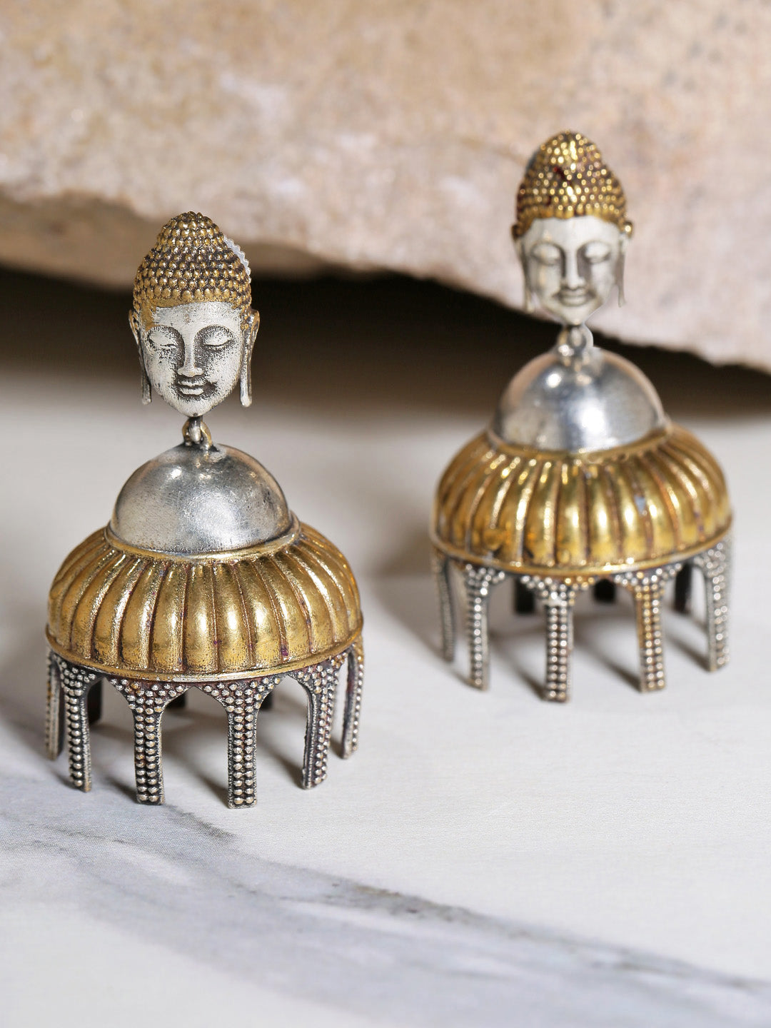 Oxidized Dual-Toned Buddha Inspired Jhumka Earrings