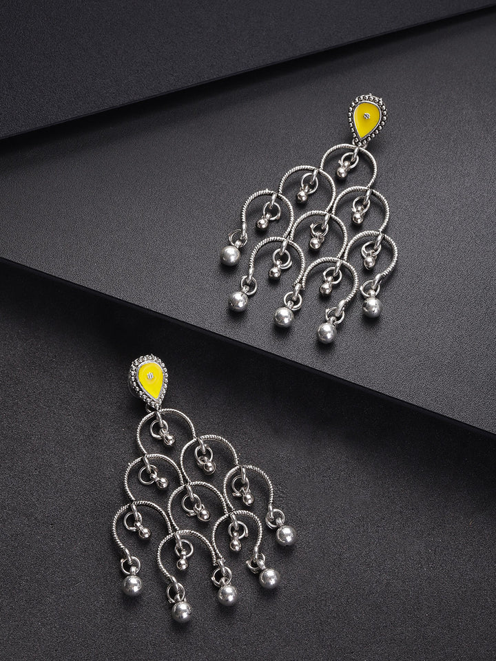 Oxidised Silver-Plated Drop Earrings in Yellow Color