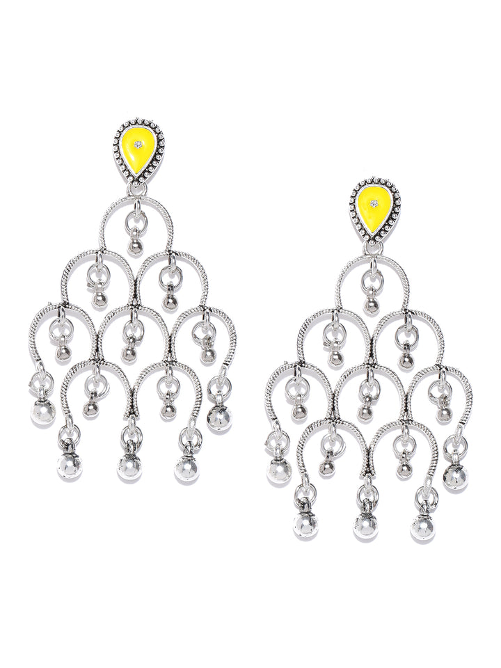 Oxidised Silver-Plated Drop Earrings in Yellow Color