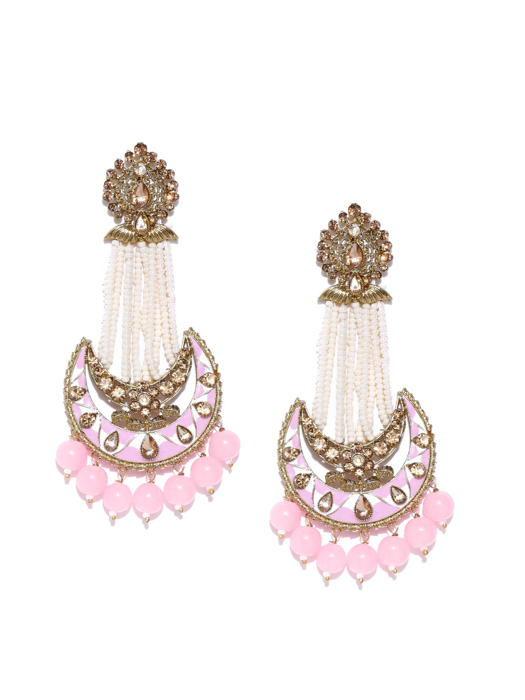 Light weight earrings pink and kundan stones with pearl maatal – Prashanti  Sarees