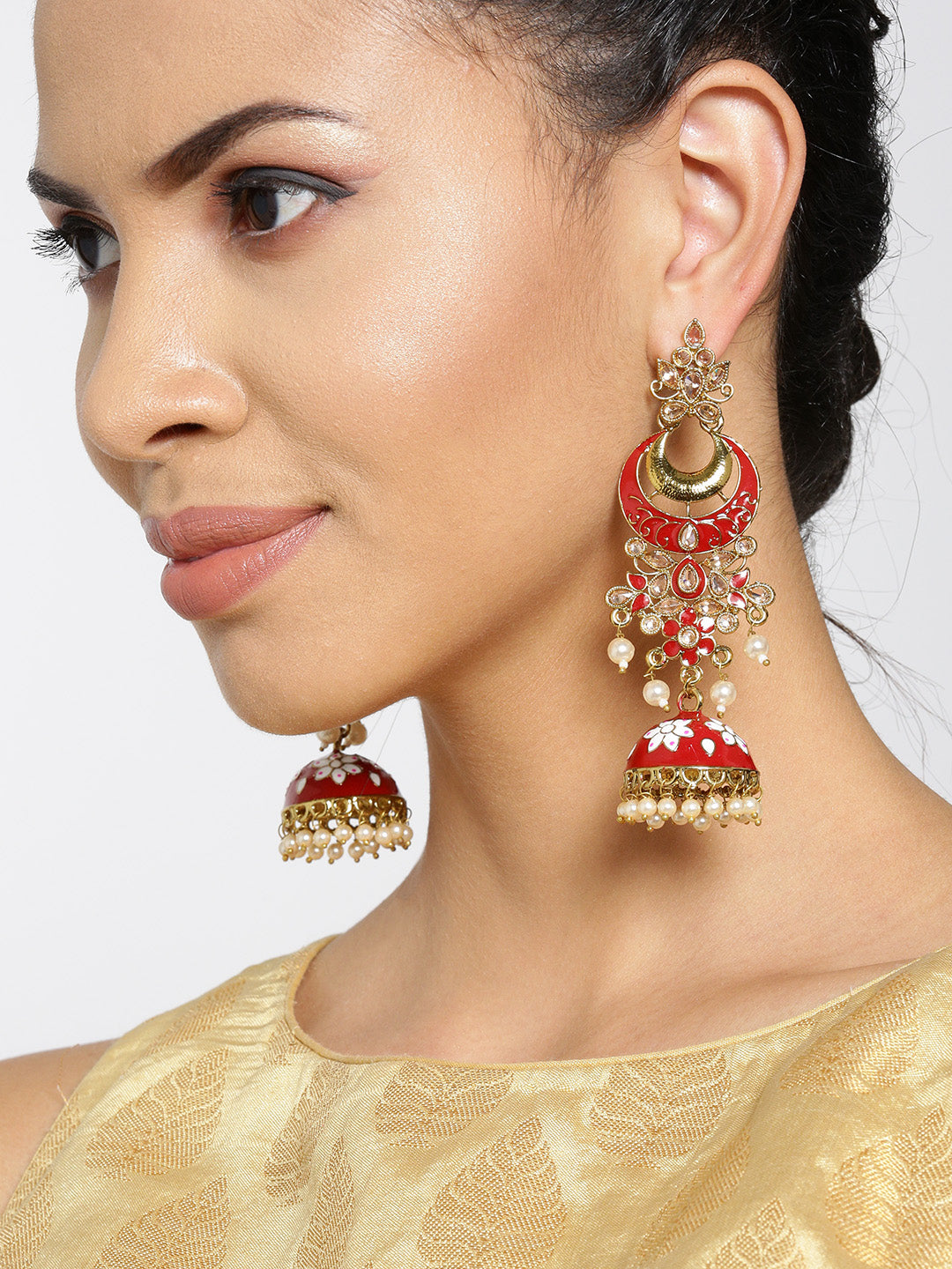 Rajbai imitation Traditional Ethnic Big size colourful Jhumka / Jhumki  Earrings/chain earrings for girls and women.