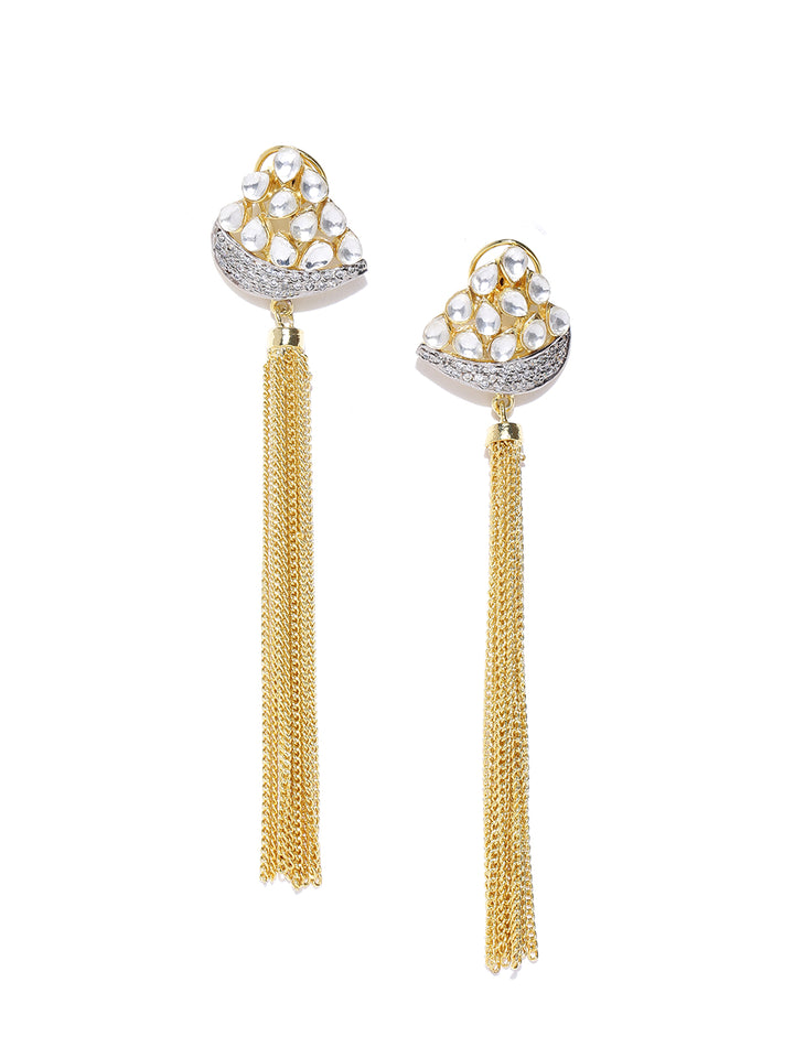Gold-Plated Kundan Studded Tasselled Drop Earrings