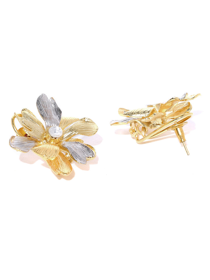 Gold and Silver-Plated Floral Patterned Stud Earrings