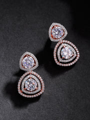 Rose Gold-Plated American Diamond Studded Drop Earrings