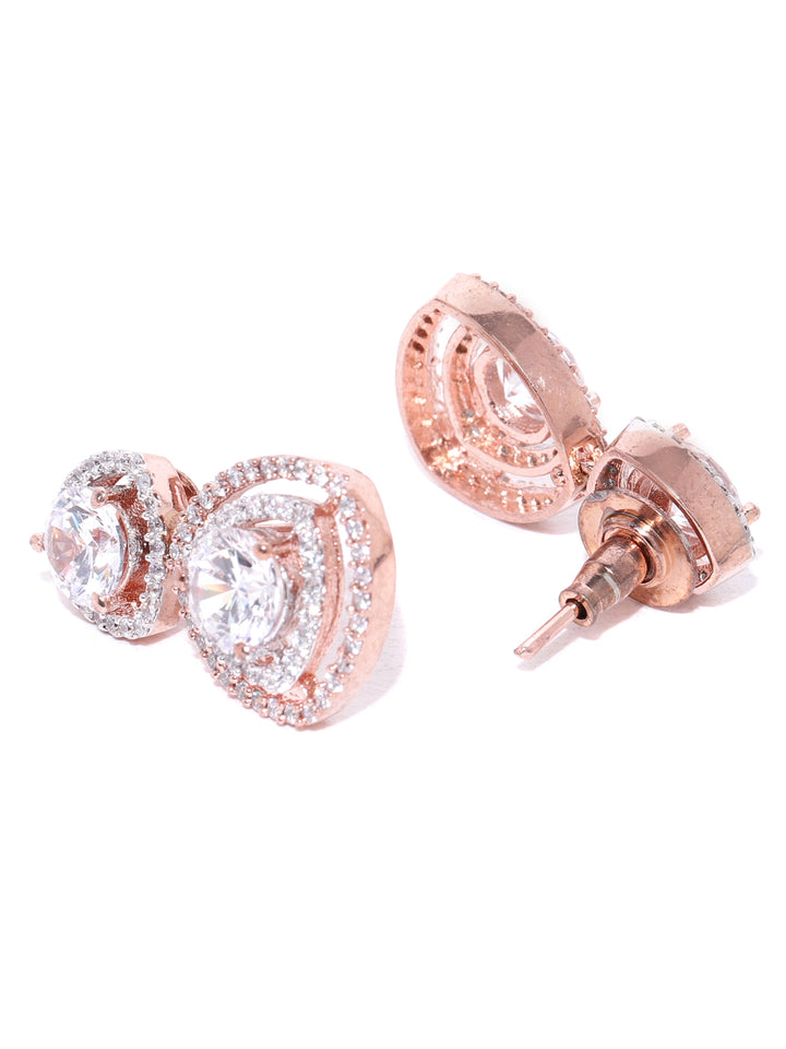 Rose Gold-Plated American Diamond Studded Drop Earrings