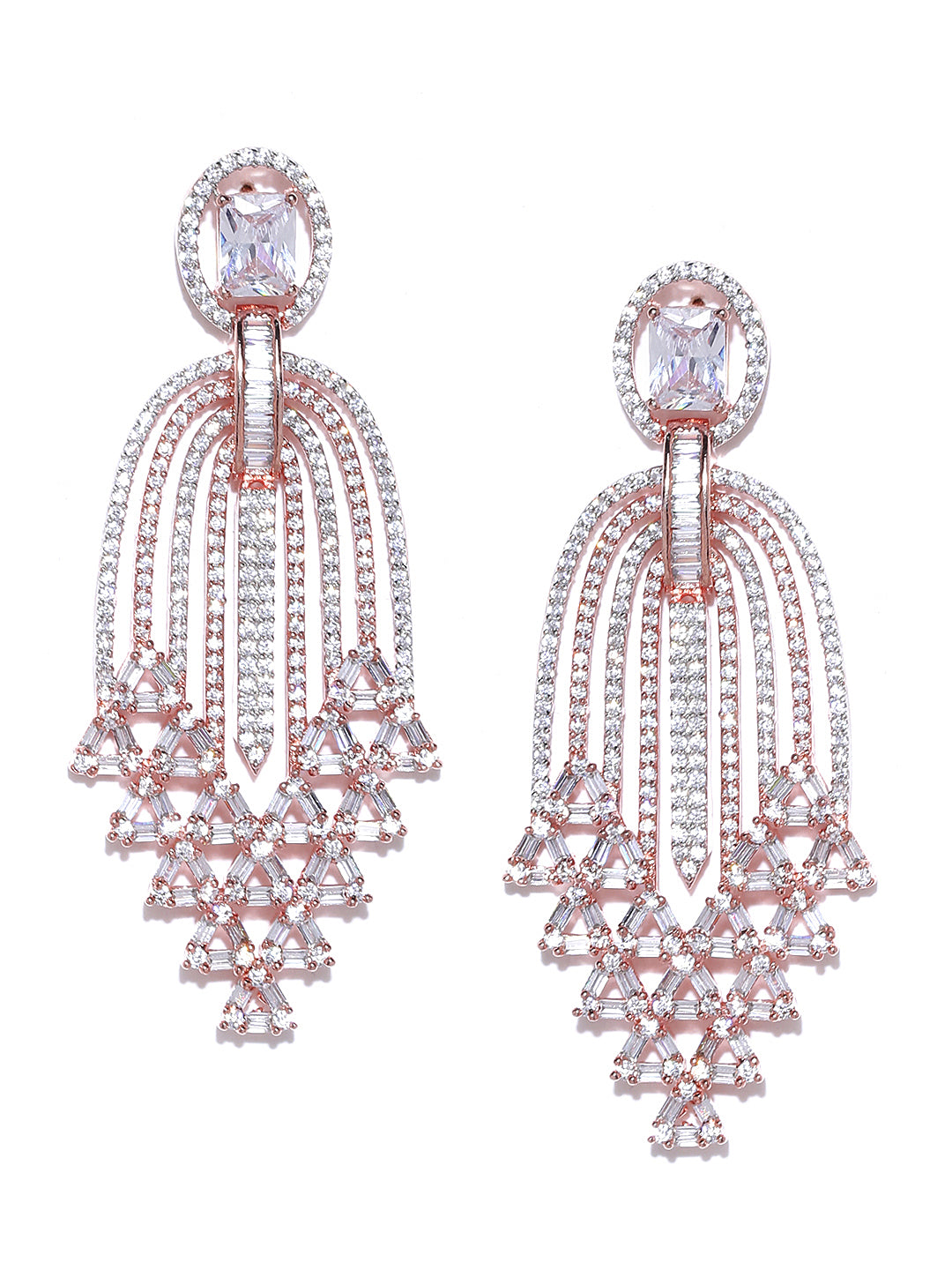 Serene Waterfall-Rose Gold-Plated American Diamond Drop Earrings