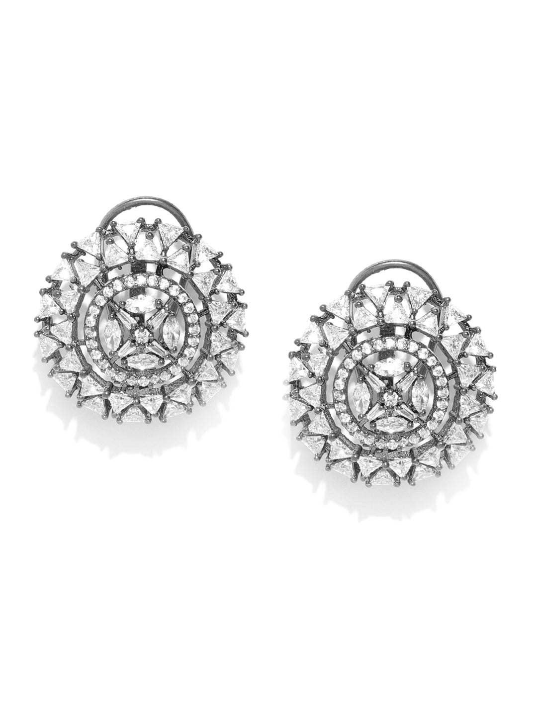 Halo Brilliance - Silver Plated Geometric Shape AD Studded Circular Drop Earrings