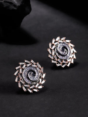 Gunmetal-Plated Spiral American Diamond Large Stud Earrings