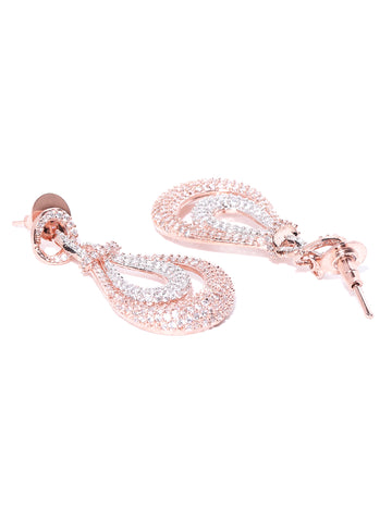 Rose Gold-Plated American Diamond Studded Drop Earrings