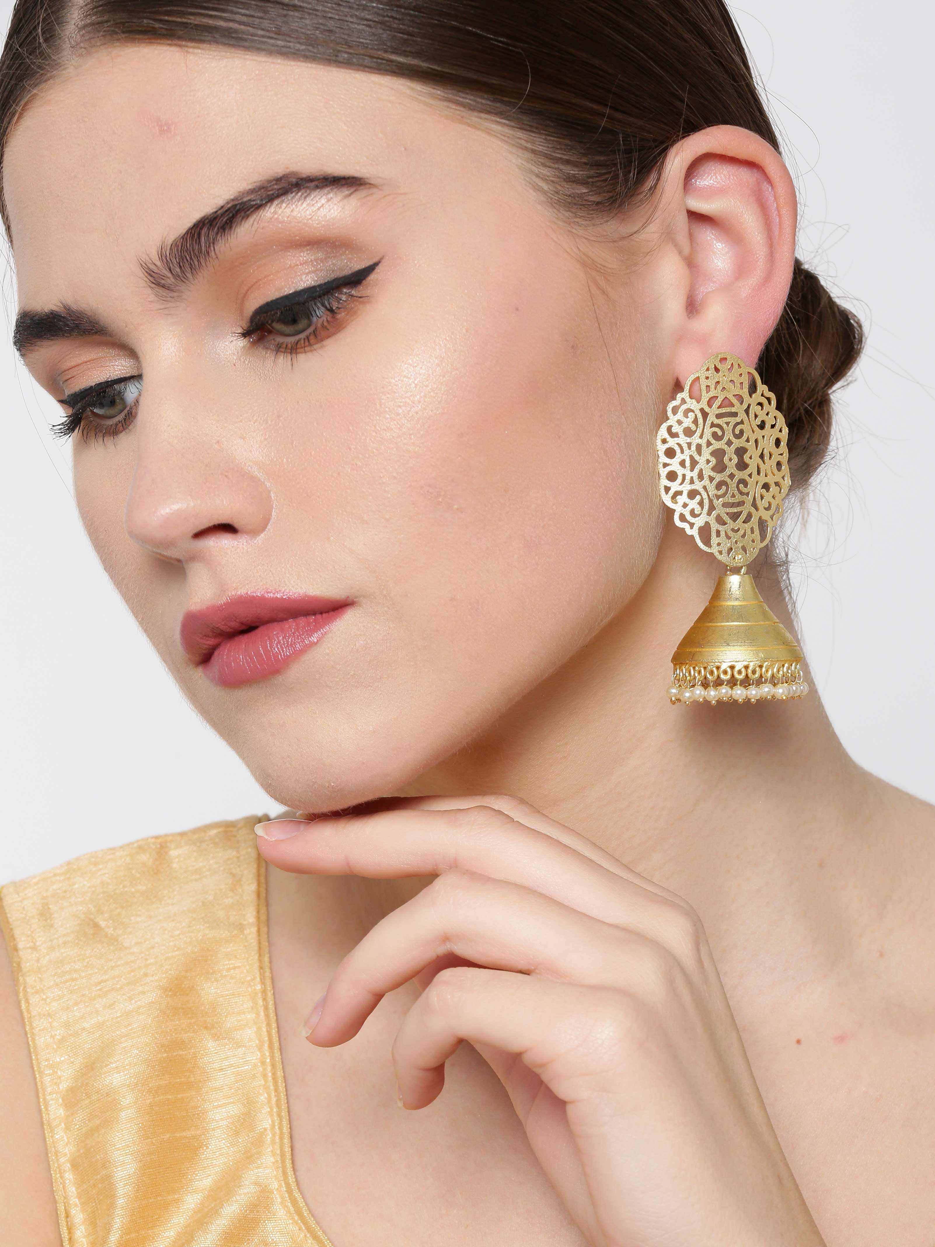 Buy Adara Khan Stone Embellished Jhumka Earrings Online  Aza Fashions