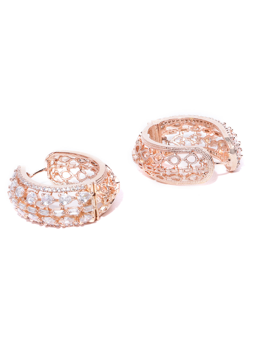 Rose Gold-Plated American Diamond Studded Small Hoop Earrings