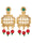 Gold Plated Leaf Pattern Maroon Beaded Drop Earrings
