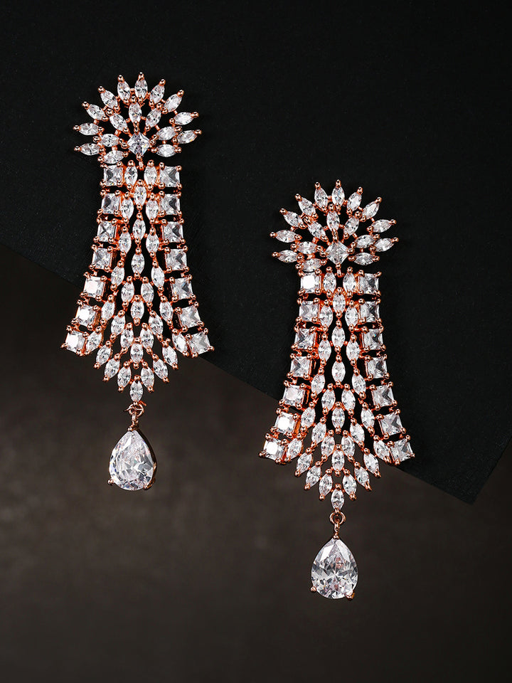 Drop Desire-Rose Gold-Plated American Diamond Studded Earrings