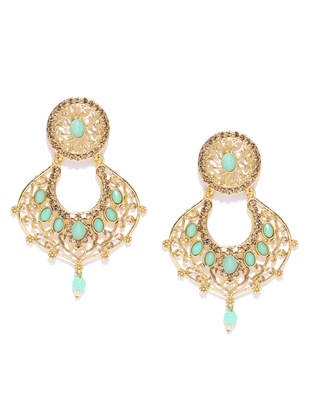 Sea Green Alloy Artificial Stone Necklace Set With Earrings and Maang Tikka  254220