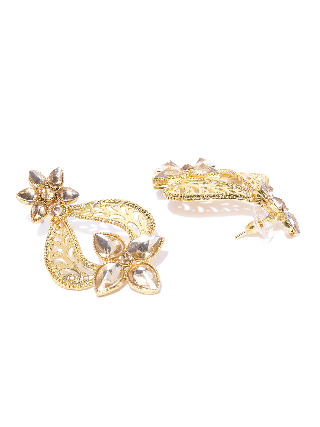 Gold Plated Self Design Teardrop Shaped Earrings