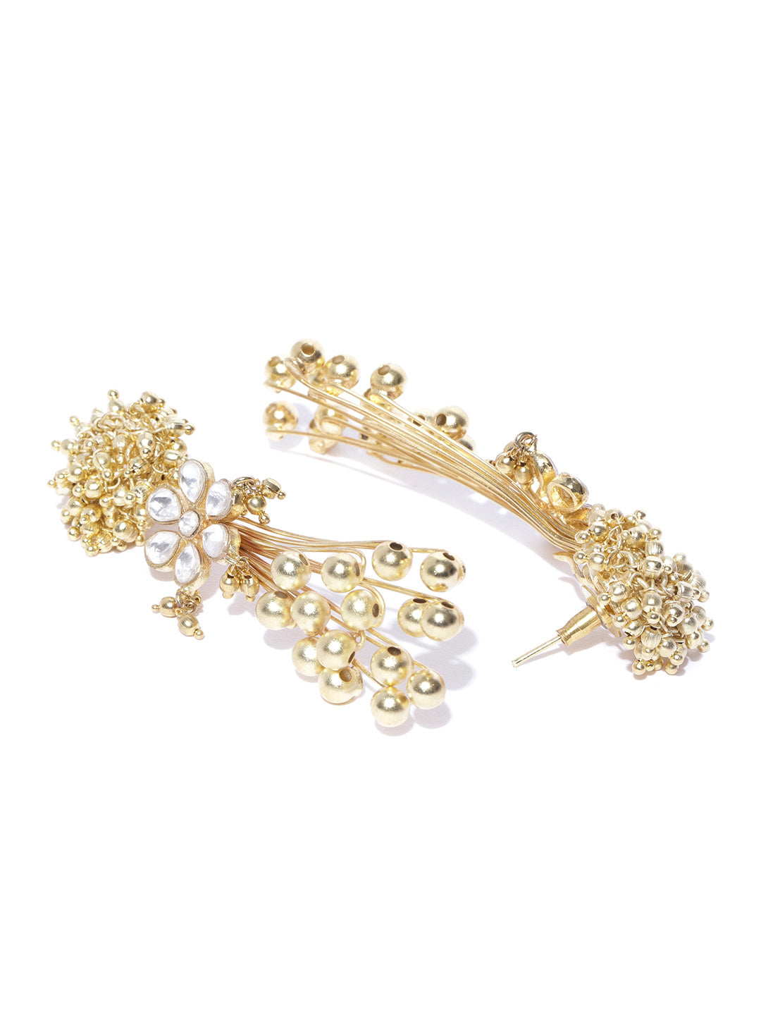 Gold-Plated Kundan Studded Floral Drop Earrings