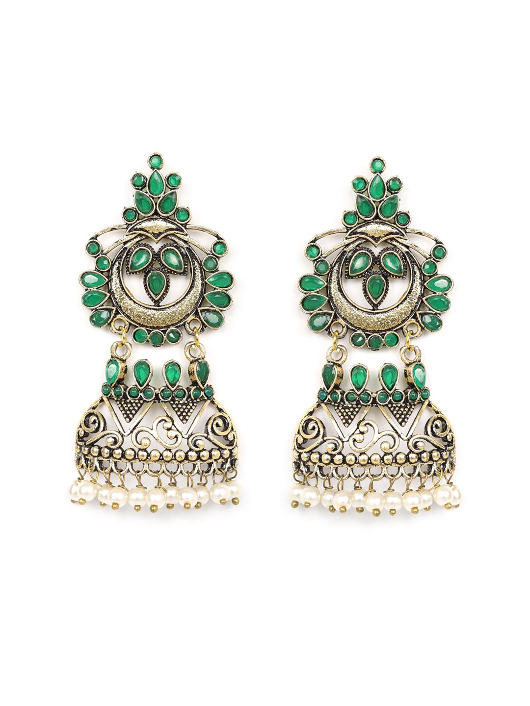 Beads Emerald Gold Plated Oxidised Jhumka Earring