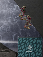 Ruby Beads Gold Plated Oxidised Jhumka Earring