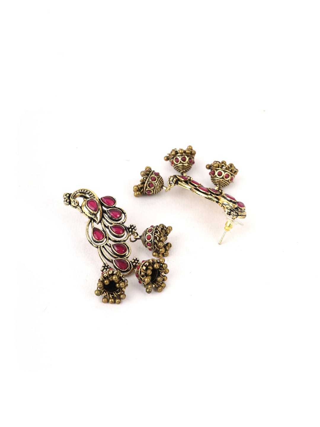 Ruby Beads Gold Plated Oxidised Jhumka Earring