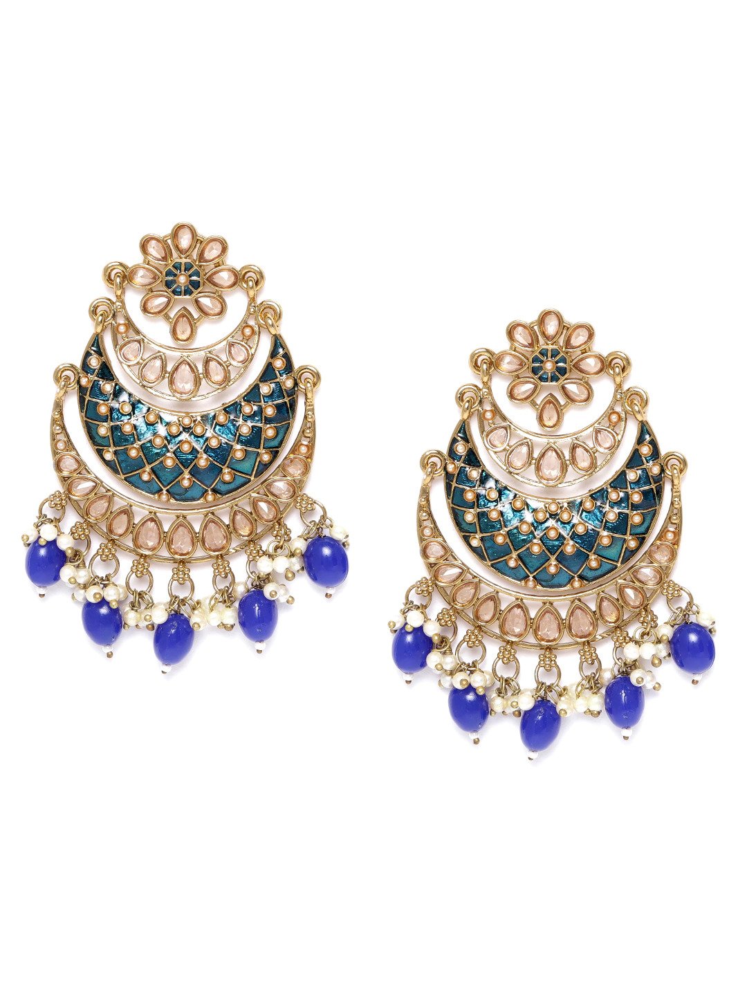Gold-Plated Stone Studded Handcrafted Chandbali with Bead drop