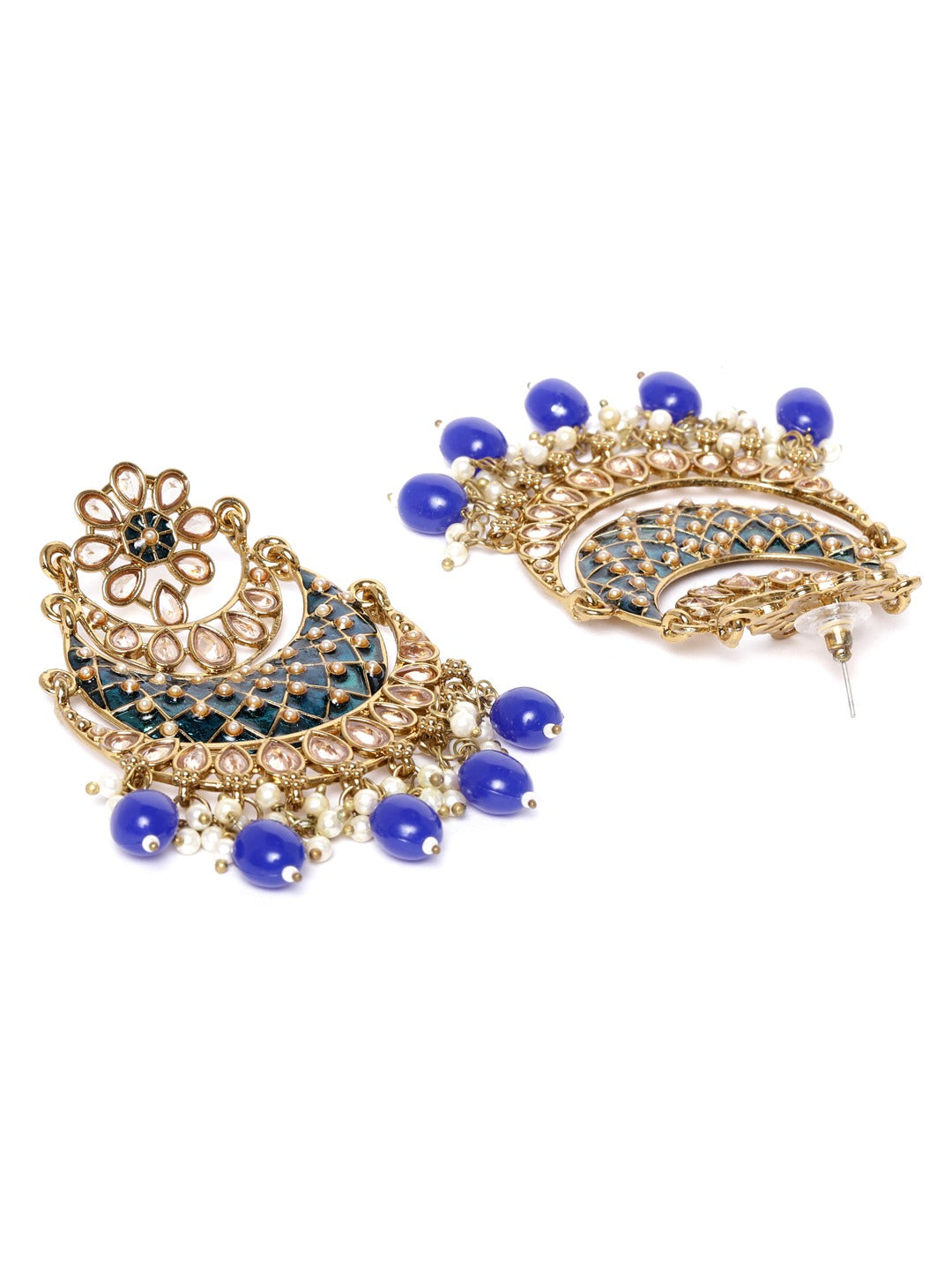 Gold-Plated Stone Studded Handcrafted Chandbali with Bead drop
