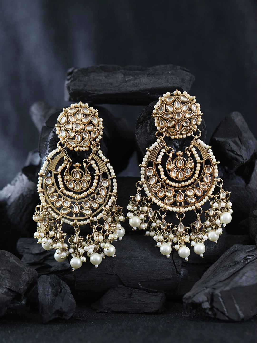 Gold Plated Stone Studded Dangler Earrings for Women