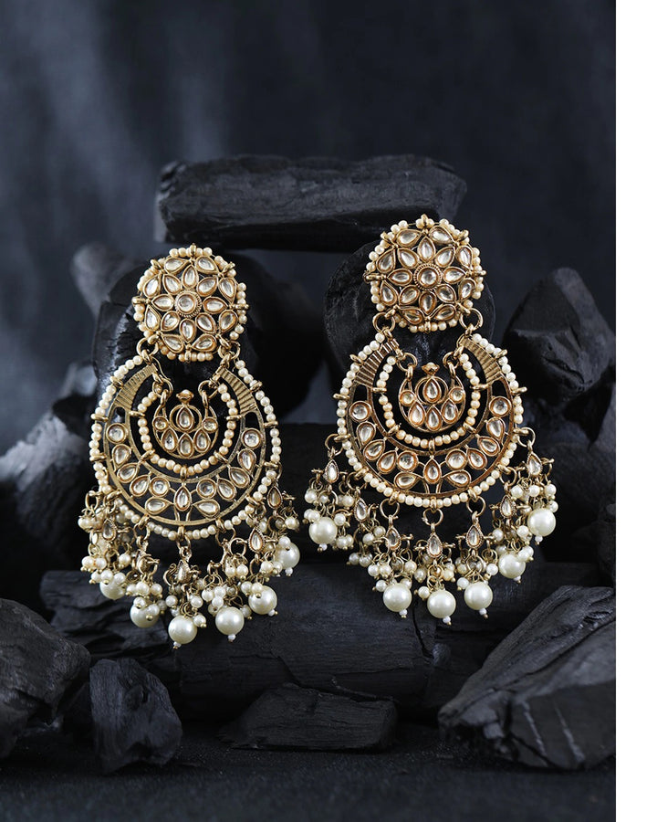 Gold-Plated Stone Studded Chandbali With Pearl Drop
