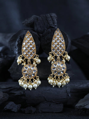 Gold-Plated Kundan Studded Jhumka with Pearl Drop