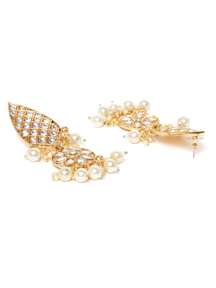 Gold-Plated Kundan Studded Jhumka with Pearl Drop