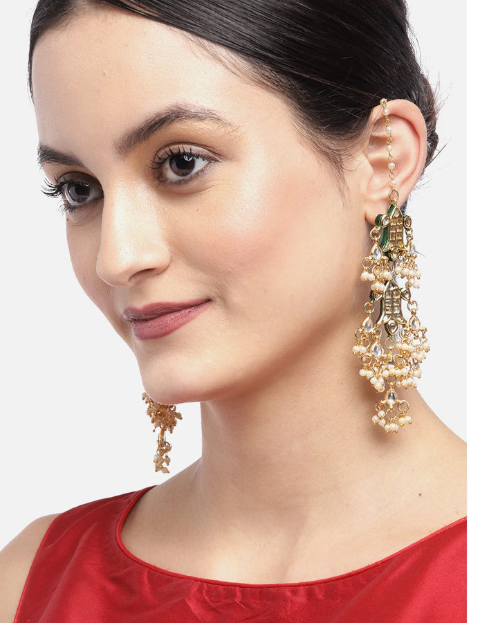 Gold-Plated Kundan Studded Drop earrings with Bead Drop