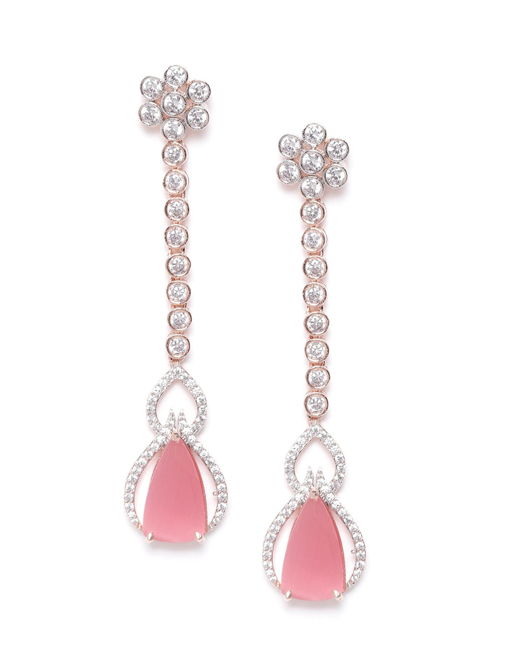 Rose Gold-Plated Artificial Stone and AD Studded Drop earrings
