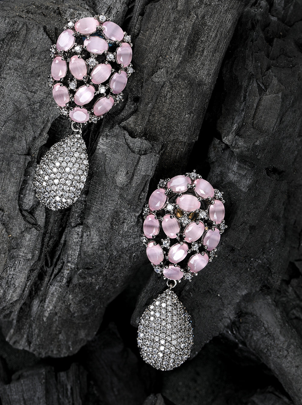 Silver-Plated Artificial Stone Studded Drop earrings
