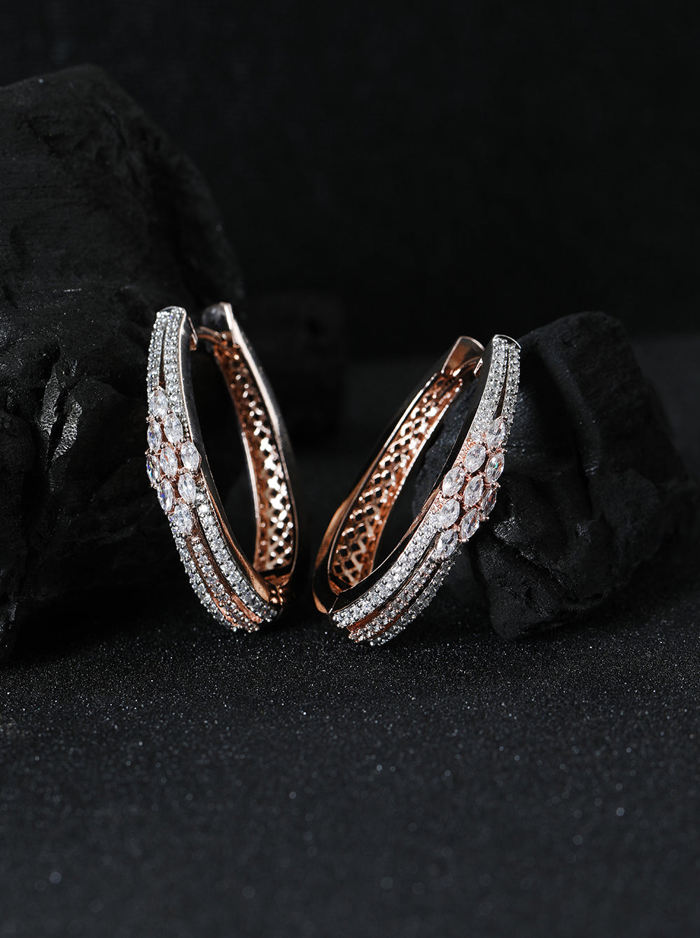 Rose Gold-Plated American Diamond Studded Hoop earrings