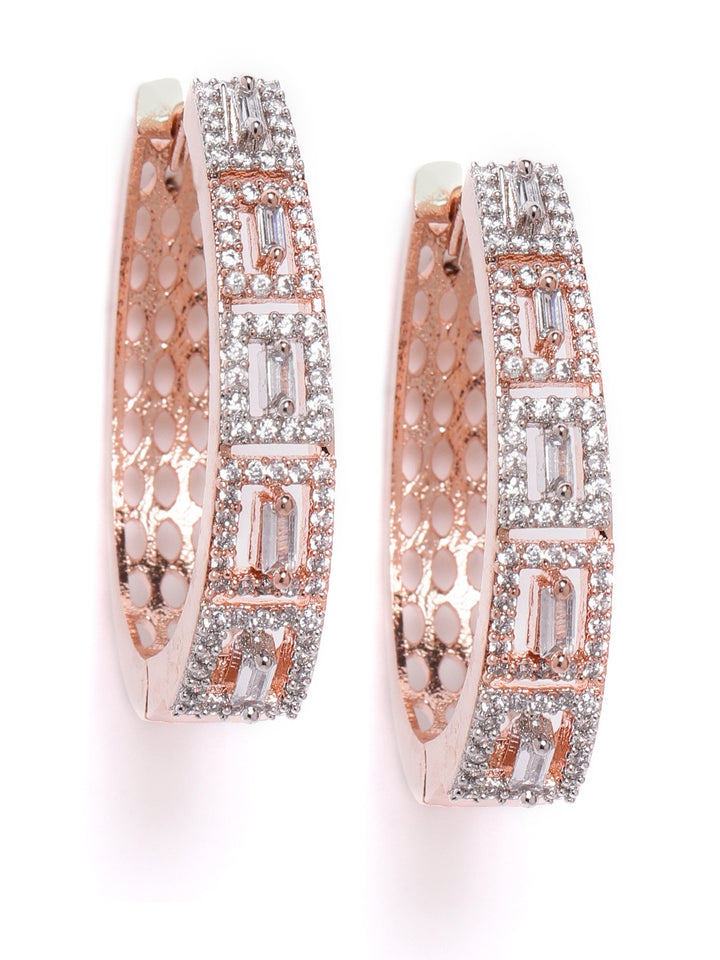 Quintessence - Rose Gold-Plated American Diamond Studded Hoop earrings