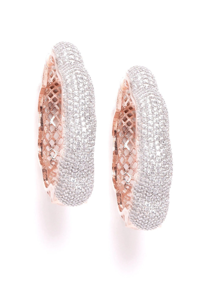 Rose Gold-Plated American Diamond Studded Floral Inspired Hoop earrings