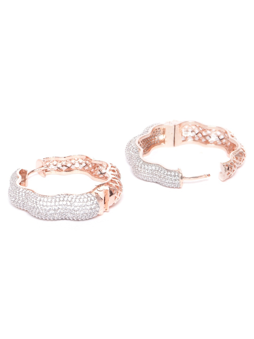 Rose Gold-Plated American Diamond Studded Floral Inspired Hoop earrings