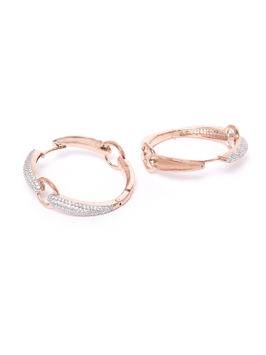 Rose Gold-Plated American Diamond Studded Hoop earrings