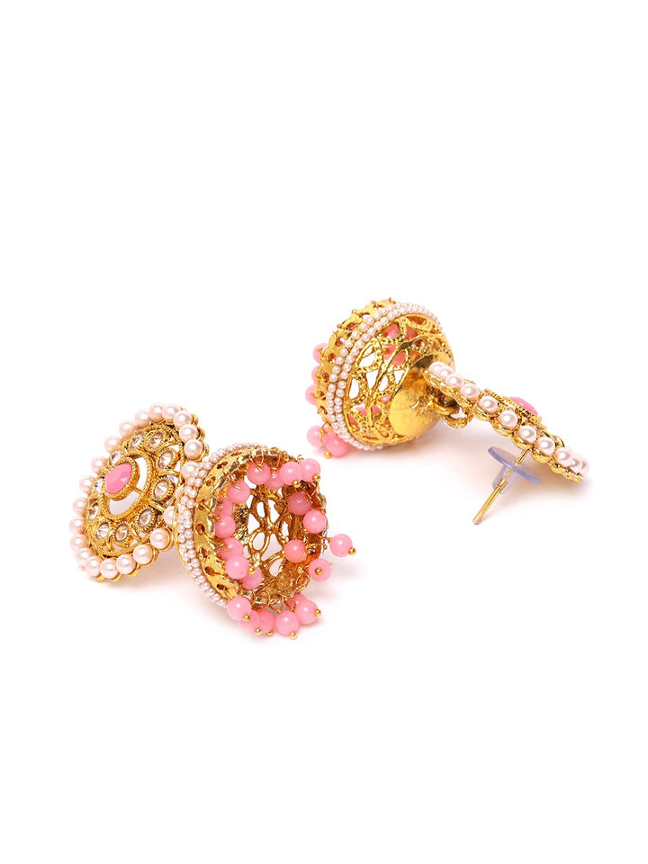 Pink Pearls Studded Jhumka Earrings